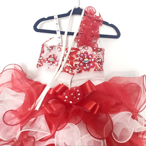 Red White Cupcake Glitz Pageant Dress with Bow and Bloomers - Picture 8 of 11